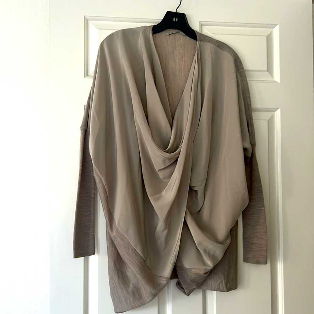 All Saints Natural Beige Long Sleeve 100% Silk front:100% wool Back Small